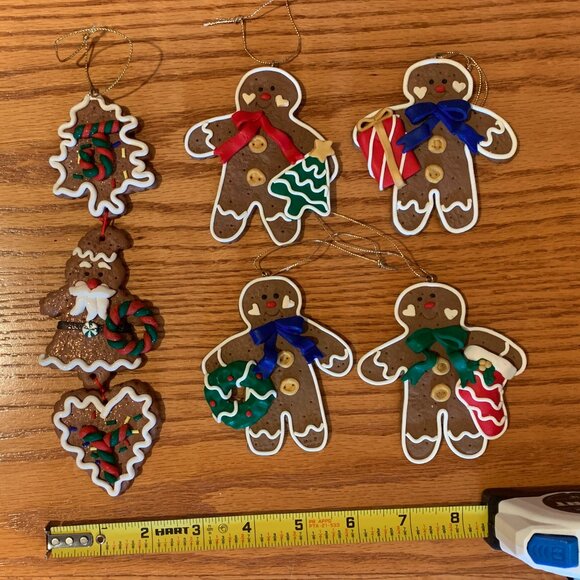 SET OF 5 GINGERBREAD ORNAMENTS, RUBBERLIKE MATERIAL, LIKE NEW - Picture 3 of 3